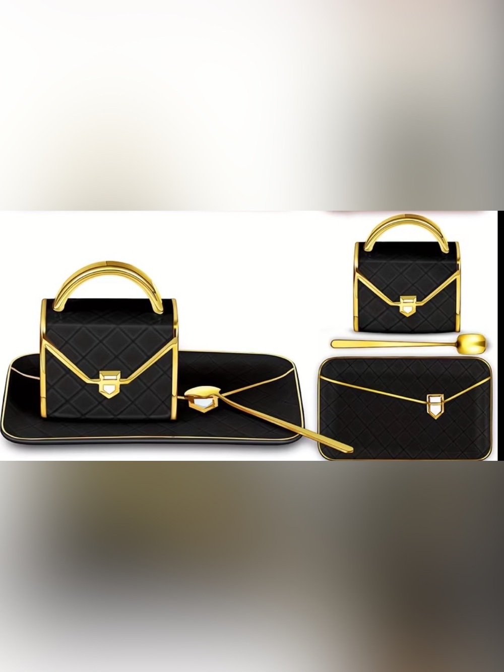 Black with Gold Trim Handbag Shaped NEW Coffee Mug Set.3 pc set-Great for tea 🍵